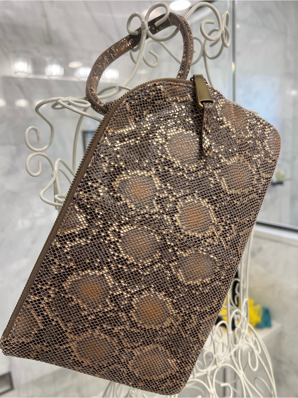 HOBO Women's Brown & Gold Snake-Print Top-Handle Bag.  NWOT